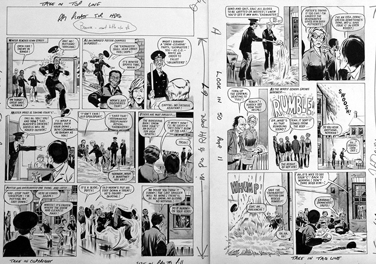 Please Sir! Winter Fun (TWO pages) (Originals) by Graham Allen Art at The Illustration Art Gallery