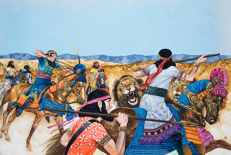 Persians Hunting Lions (Original) by Richard Hook Art at The Illustration Art Gallery