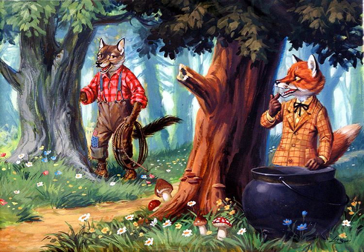 Brer Wolf and Brer Fox prepare a Trap for Brer Rabbit (Original) (Signed) by Virginio Livraghi Art at The Illustration Art Gallery