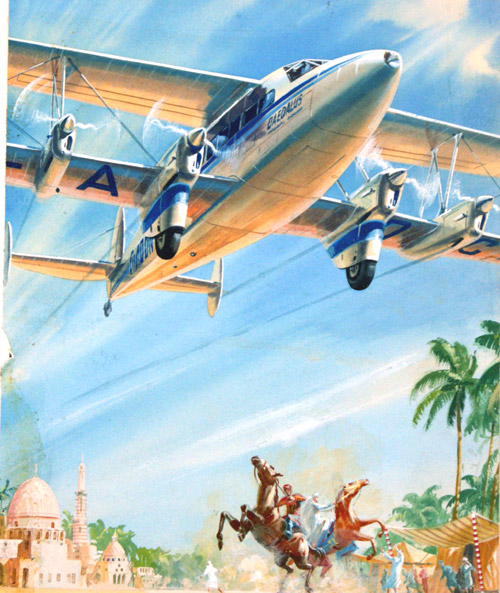 Bi-Plane flying over Africa (Original) by James E McConnell Art at The Illustration Art Gallery