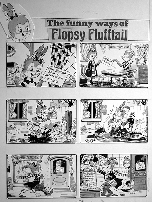 Flopsy Flufftail Gets a Make-Over (TWO pages) (Originals) (Signed) by Hugh McNeill Art at The Illustration Art Gallery